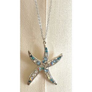 Long Silver Tone Necklace with a Starfish Pendant